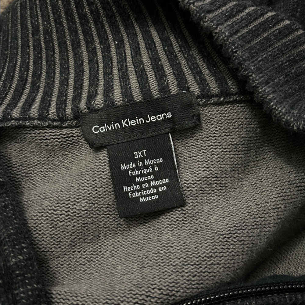 Calvin Klein Jeans Half Zip Raglan Sweater Charcoal Black Distressed Preppy - Picture 9 of 10
